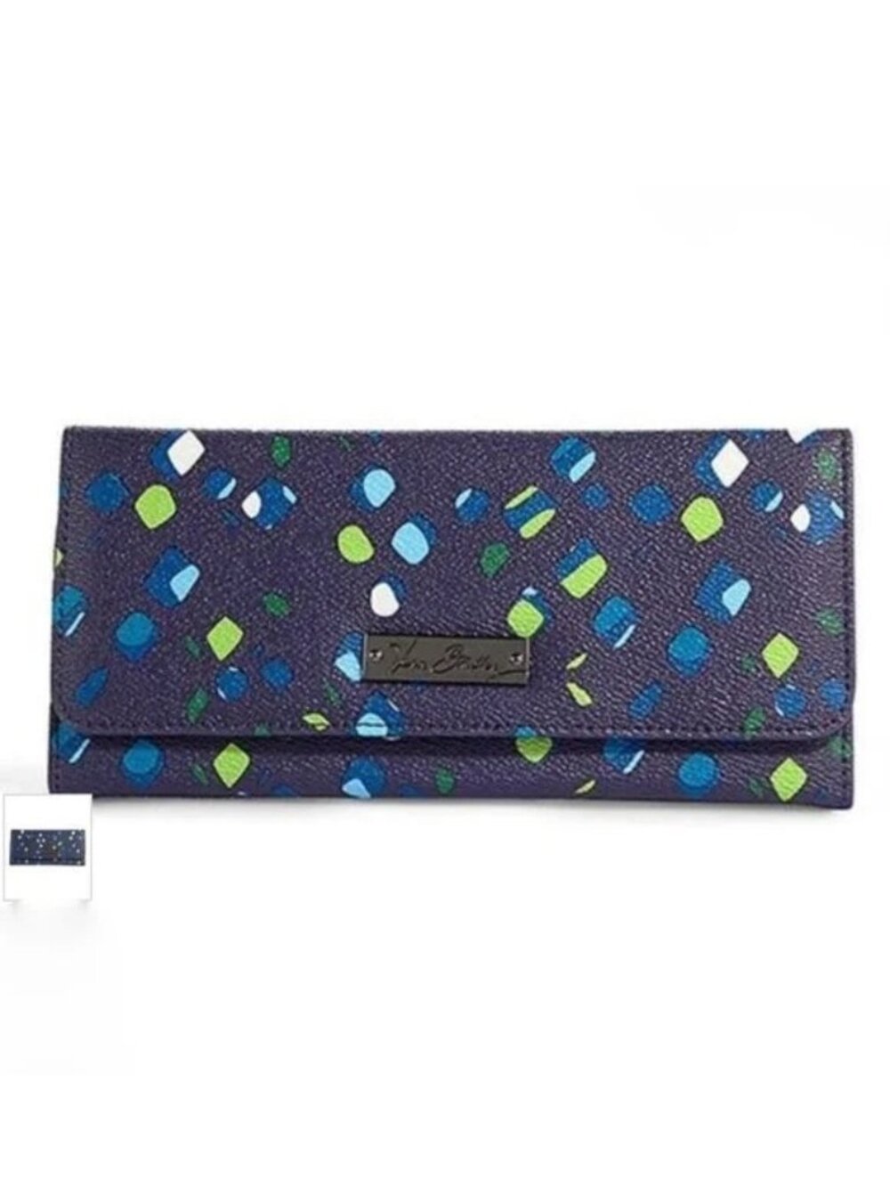 Vera Bradley | "Ink Spots" Navy Blue and Green Trifold Wallet